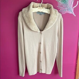 Cozy Button Front Cardigan with Faux Fur Collar